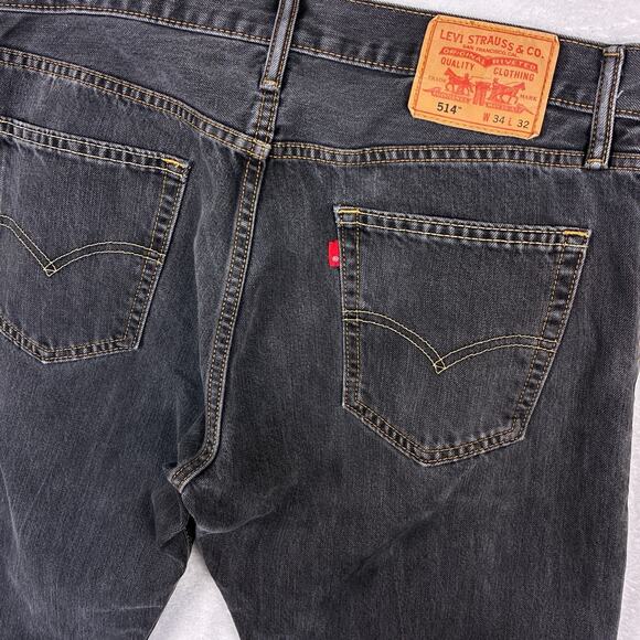 Levis 514 Jeans Mens 34x32 Black Denim Stretch Straight Leg Rocker Punk Western - Picture 1 of 10